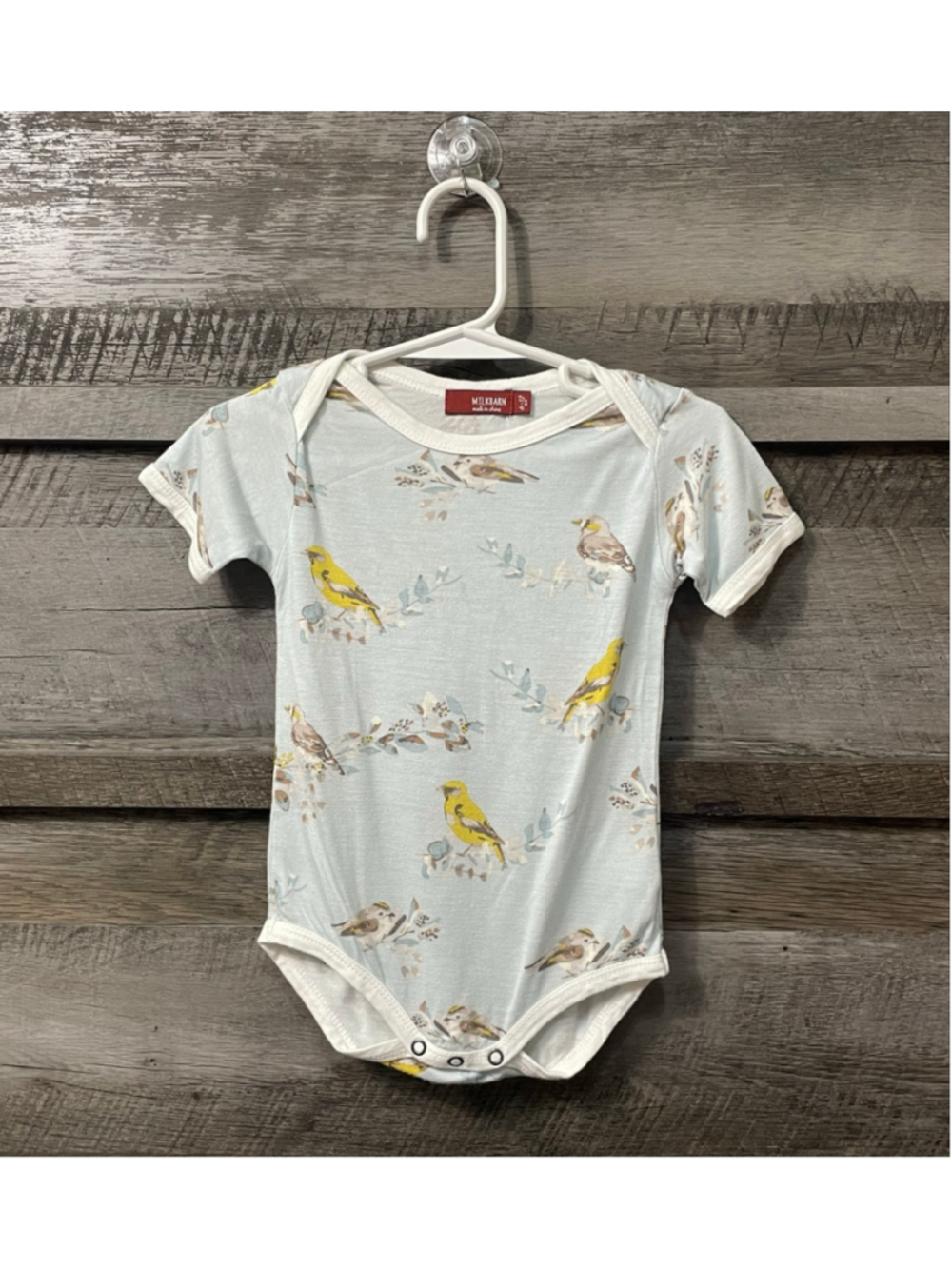 Baby Milkbarn blue Bird Print super soft bamboo Bodysuit 6-12 Months